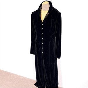 Vintage Rena Rowan La Fete Black Velvet Maxi Coat Dress Deadstock NWT 90s Sz 14